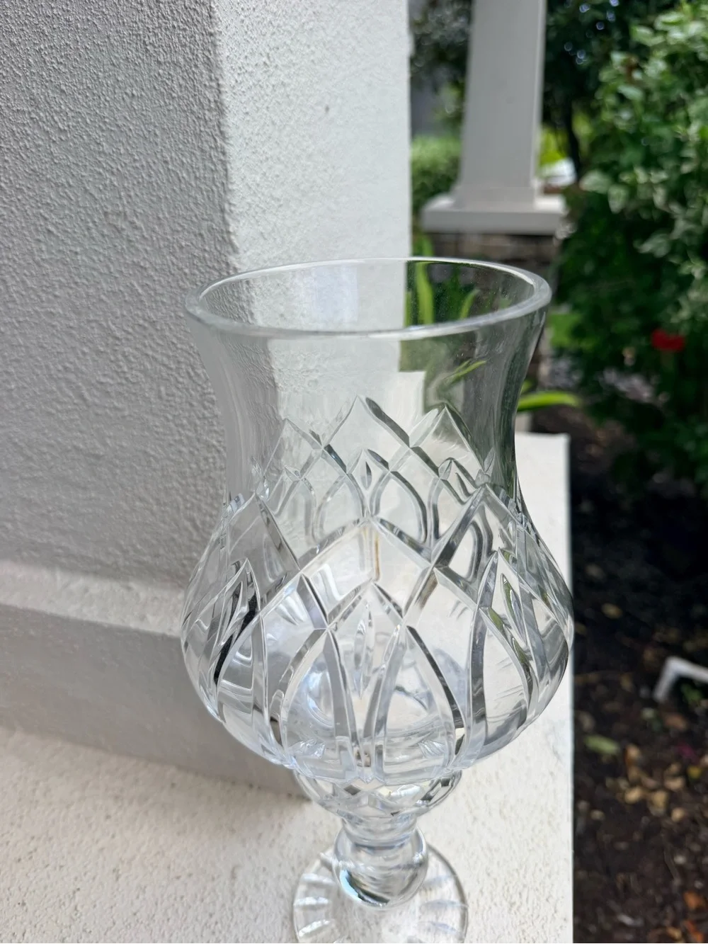 Vintage Cut Crystal Hurricane Vase Candle Holder Clear Heavy Glass 12